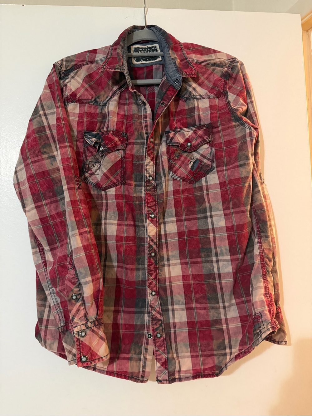 BKE Vintage Mens Red Plaid Button-Up Shirt
